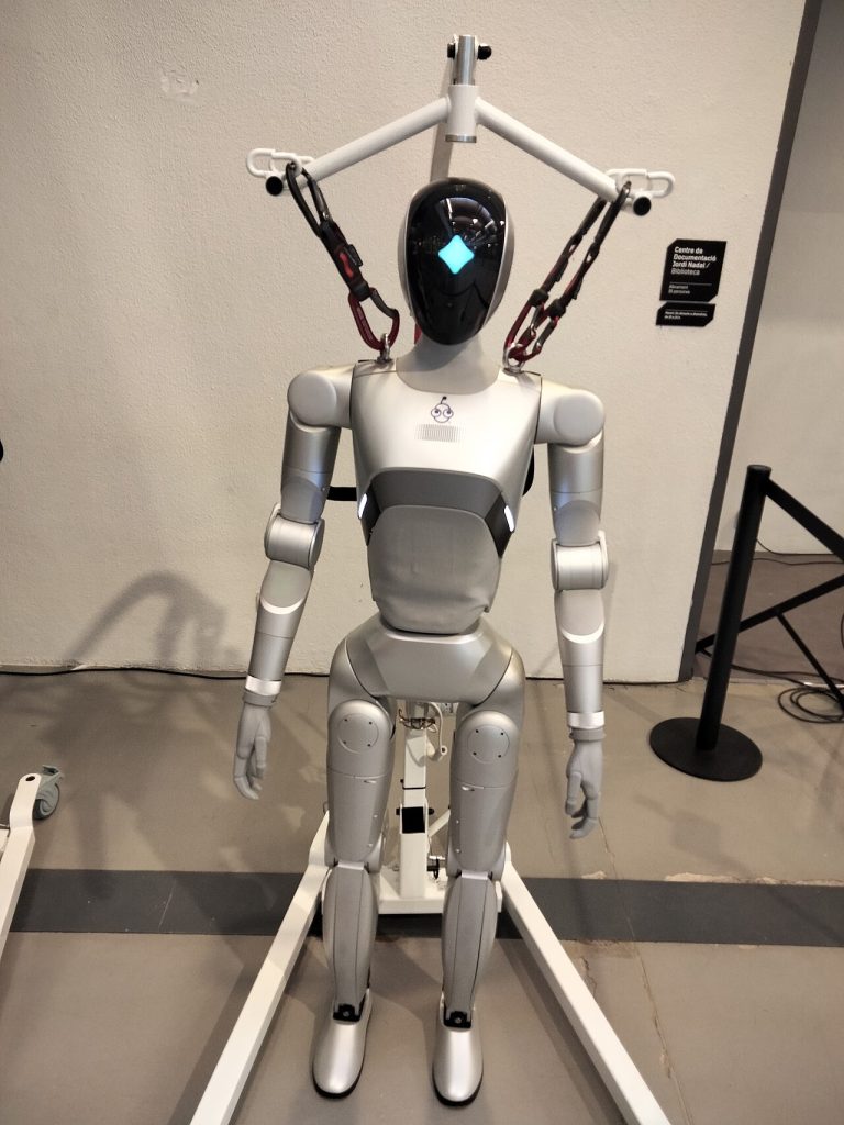 A humanoid robot on display at a technology exhibition